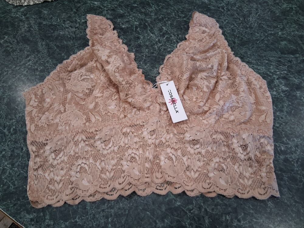NWT Cosabella Never Say Never Plungie Bralette Sette Tan 3x Longline Lace Bra